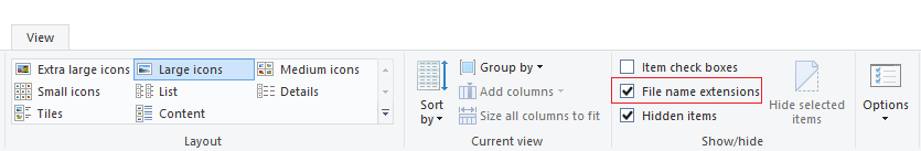Hiển thị đuôi file trong windows 10