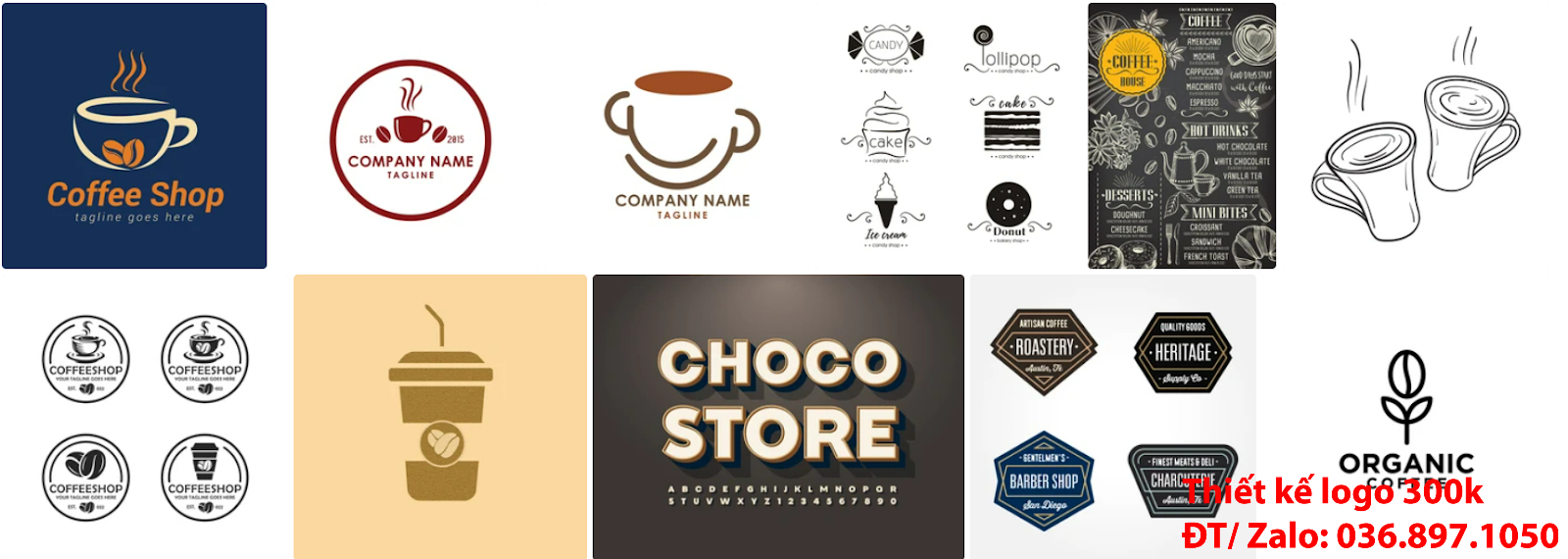 Đơn vị tạo mẫu logo cà phê cafe coffee đẹp miễn phí giá rẻ 300k 500k