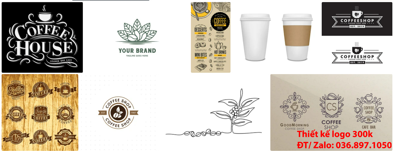 Đơn vị thiết kế mẫu logo đẹp cà phê cafe coffee sáng tạo giá rẻ 300k 500k