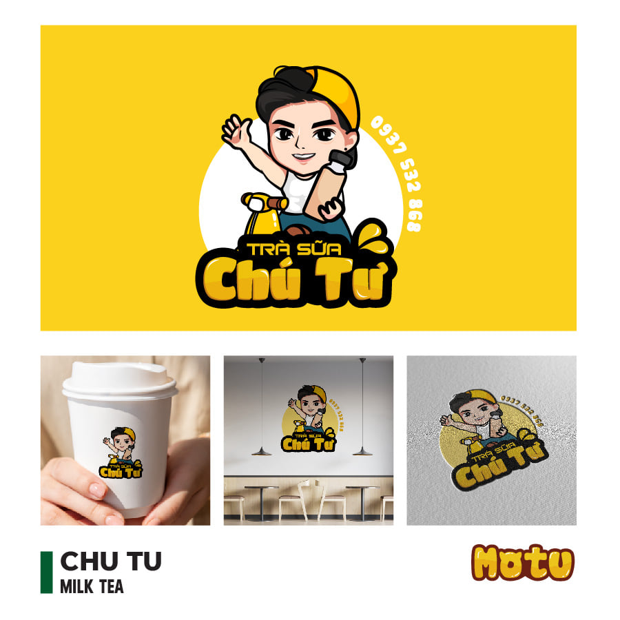 Mẫu thiết kế logo chibi cute cửa hàng trà sữa Chú Tư