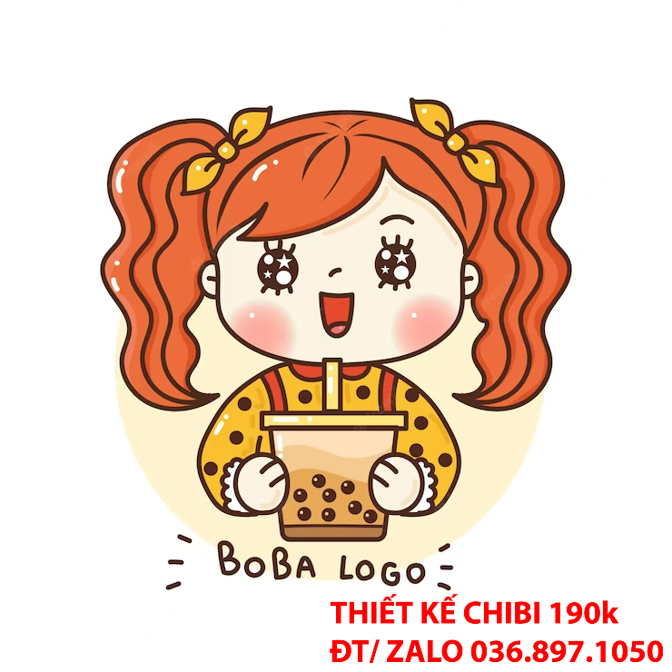 Mẫu thiết kế logo chibi cute quán trà sữa 6