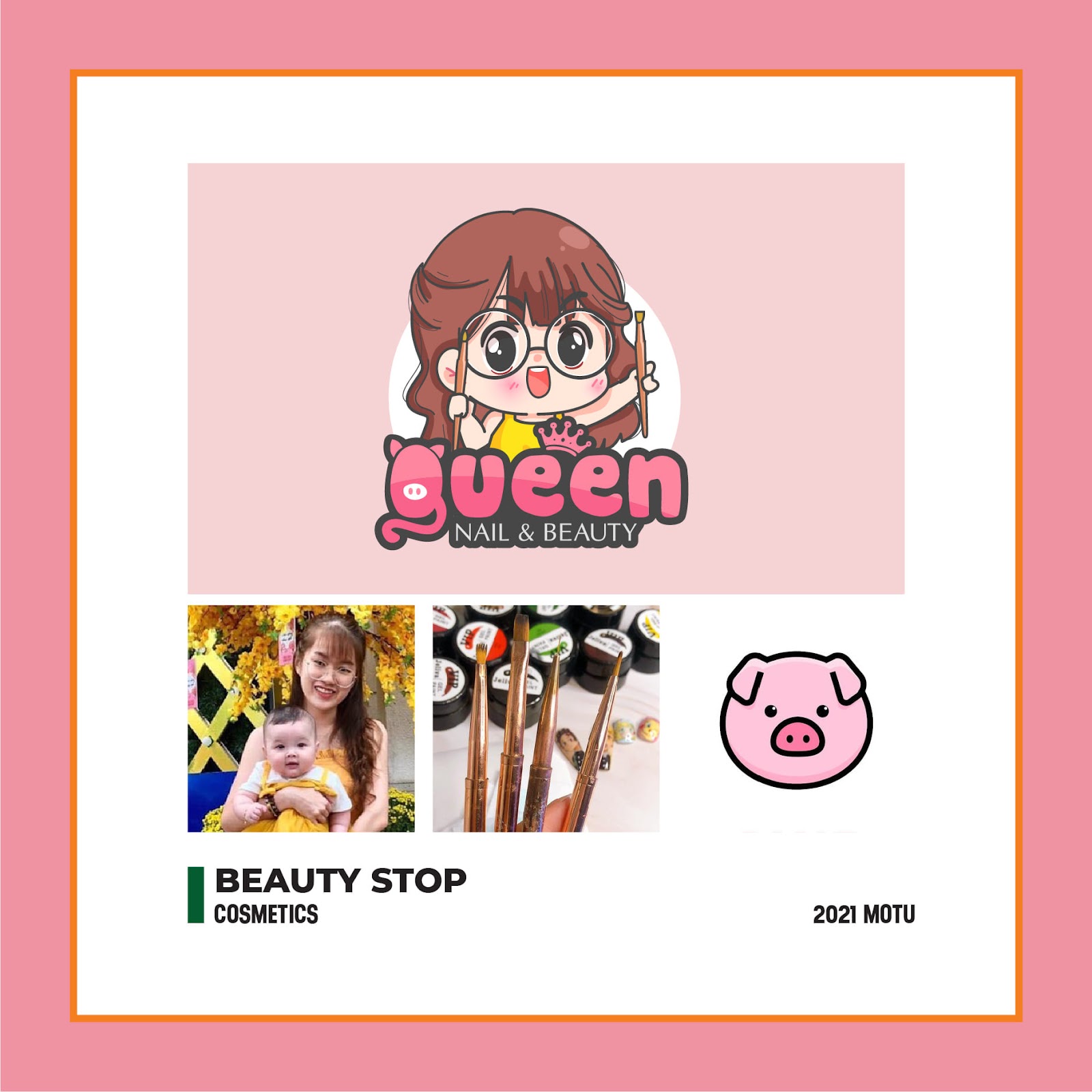 Mẫu thiết kế logo chibi cute Shop cửa hàng Queen Nail & Beauty 00