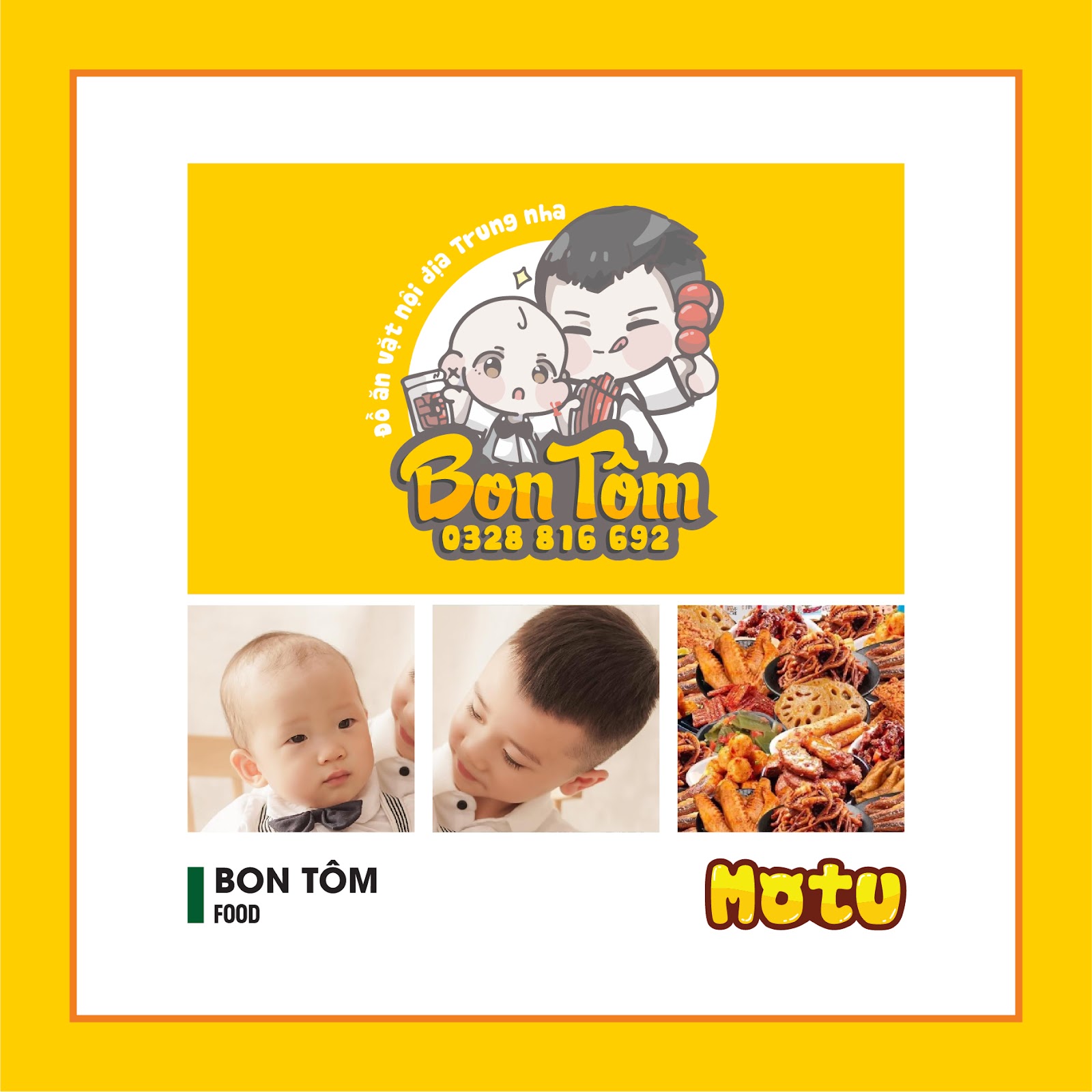 Mẫu thiết kế logo chibi cute Shop Đồ ăn vặt nội địa Trung Bon Tôm