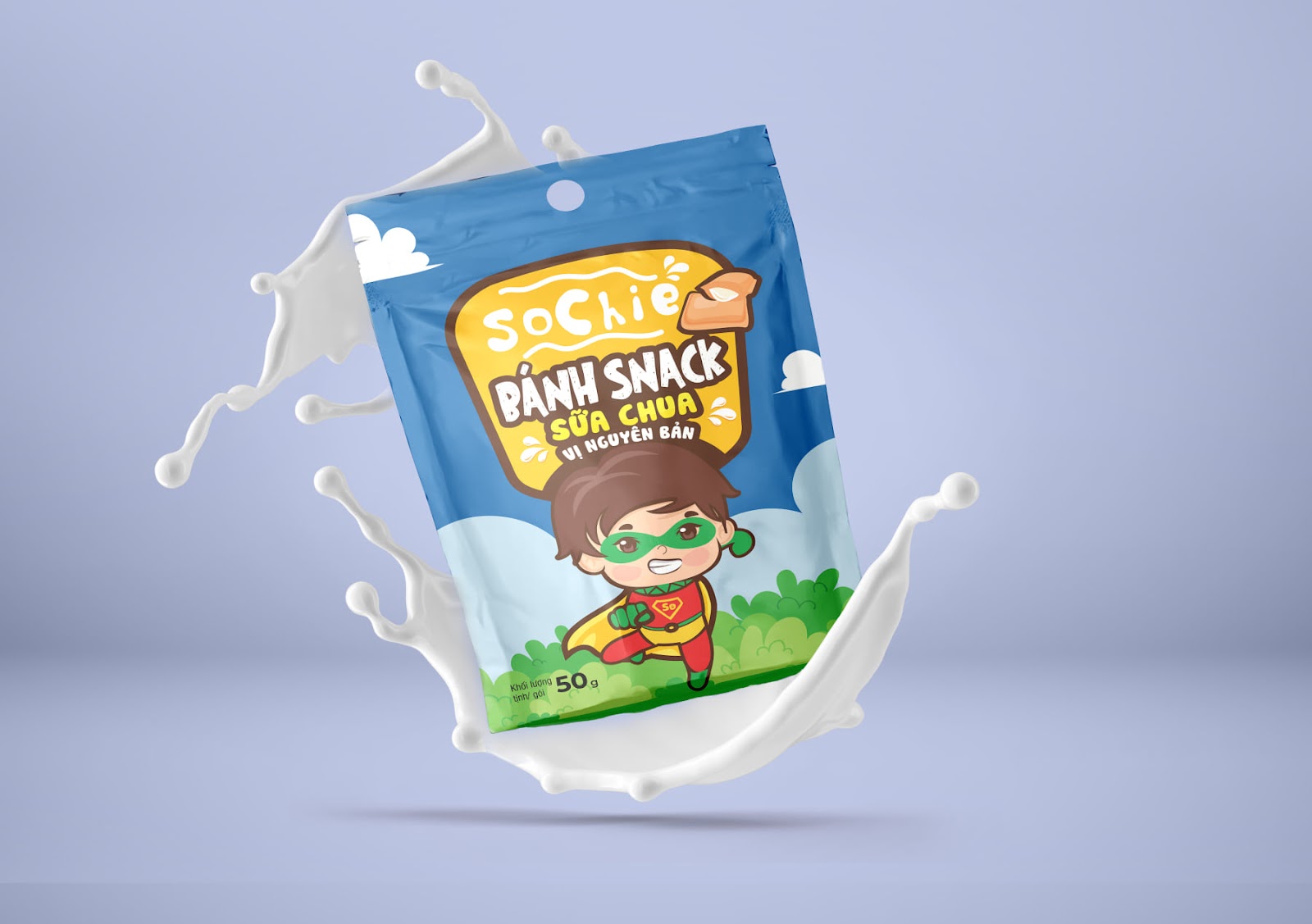 Mẫu thiết kế logo chibi cute Sochie Bánh snack sữa chua vị nguyên bản