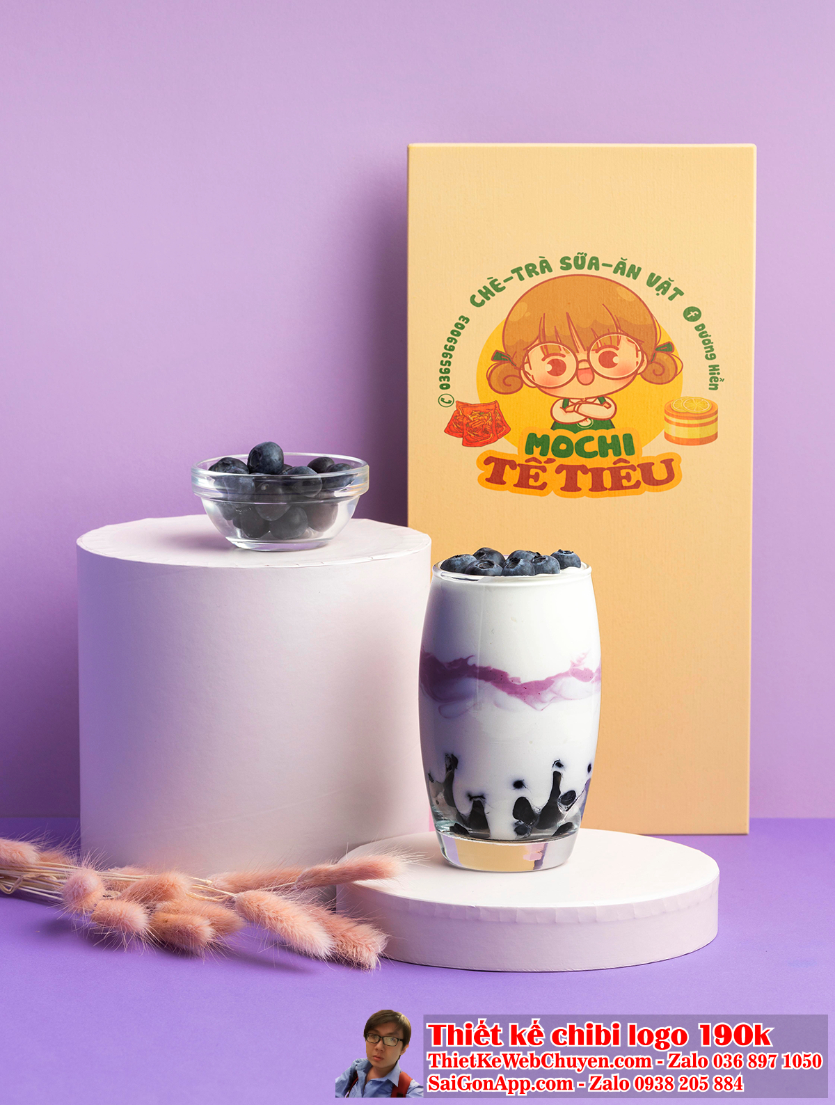 Vẽ chibi cô gái dễ thương bên nhiều đồ ăn vặt để thiết kế logo - chi tiết