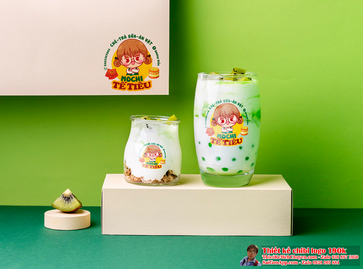 Vẽ chibi cô gái dễ thương bên nhiều đồ ăn vặt để thiết kế logo - hoàn thiện