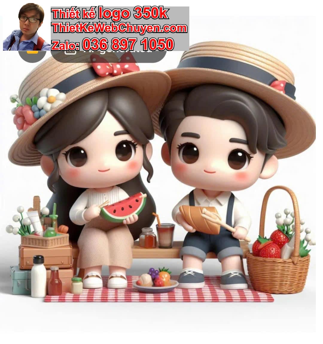 Cặp đôi chibi ăn dưa hấu