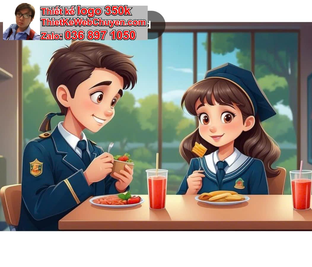 Cặp đôi chibi ăn uống ngoài ban công
