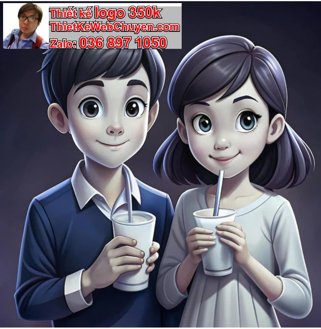 Cặp đôi chibi uống sữa tươi