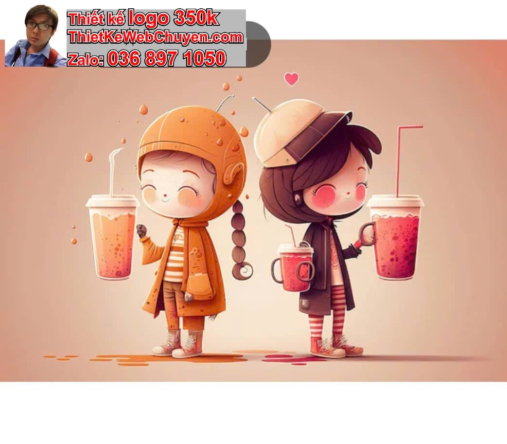 Cặp đôi chibi uống trà chanh