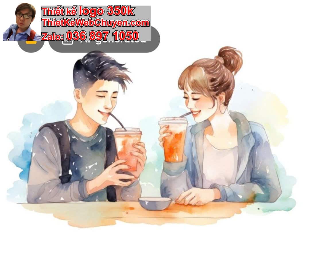 Cặp đôi chibi uống trà chanh