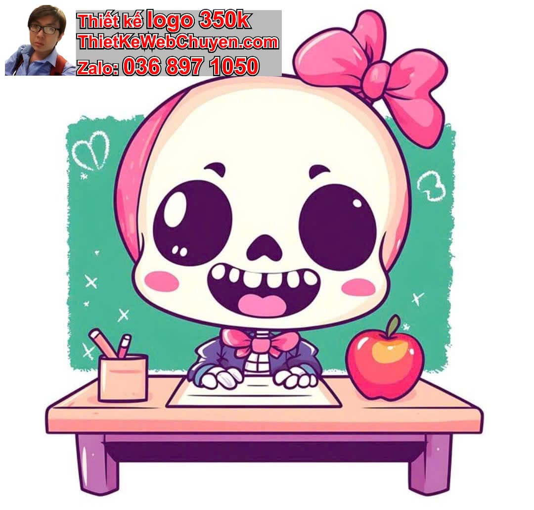 Chibi ác quỷ dễ thương ngồi bàn làm việc