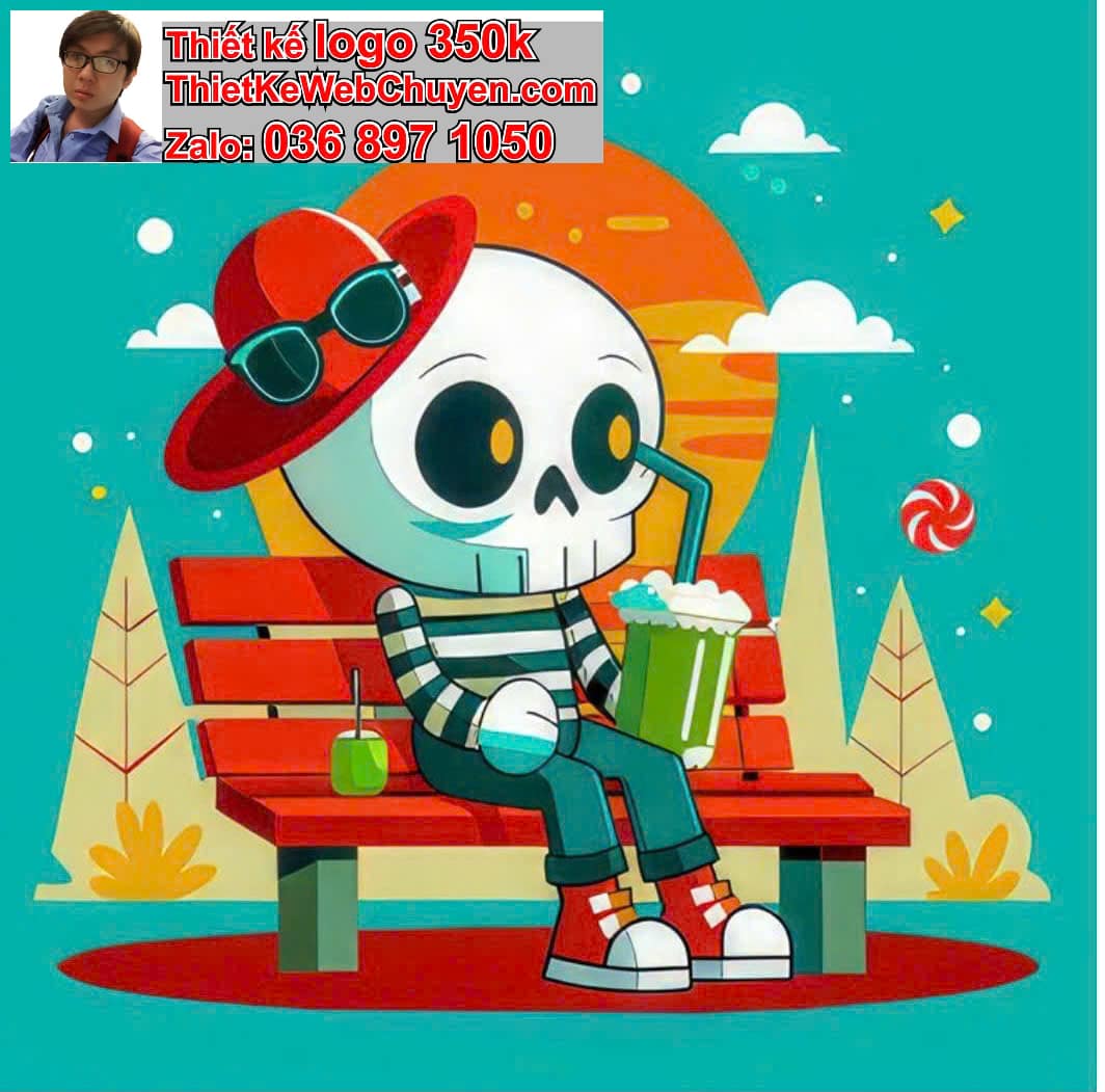 Chibi ác quỷ dễ thương ngồi ghế đá công viên