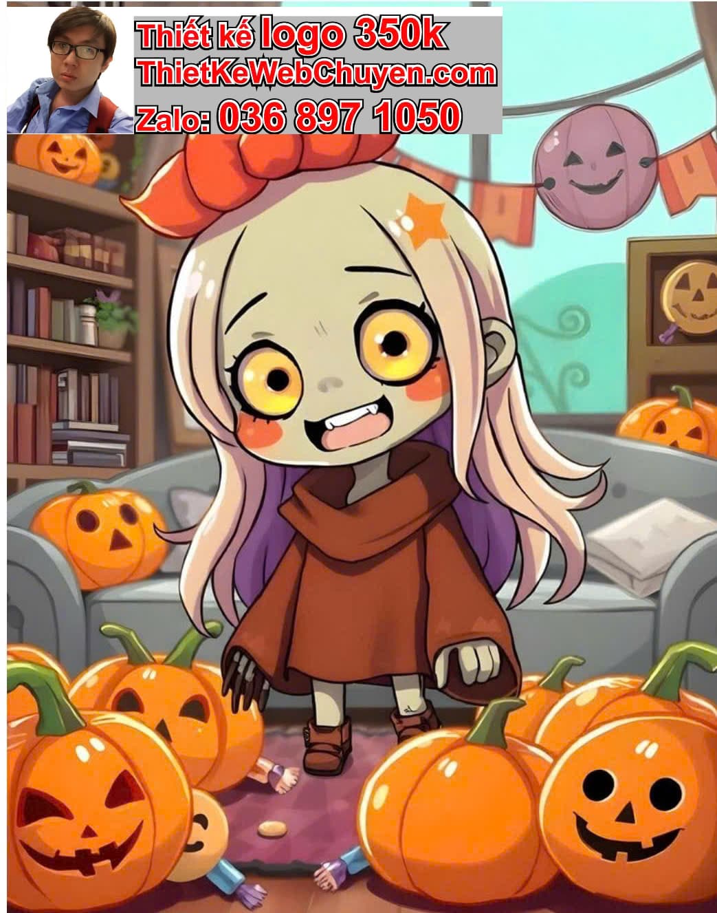 Chibi ác quỷ dễ thương ngồi trên ghế sofa