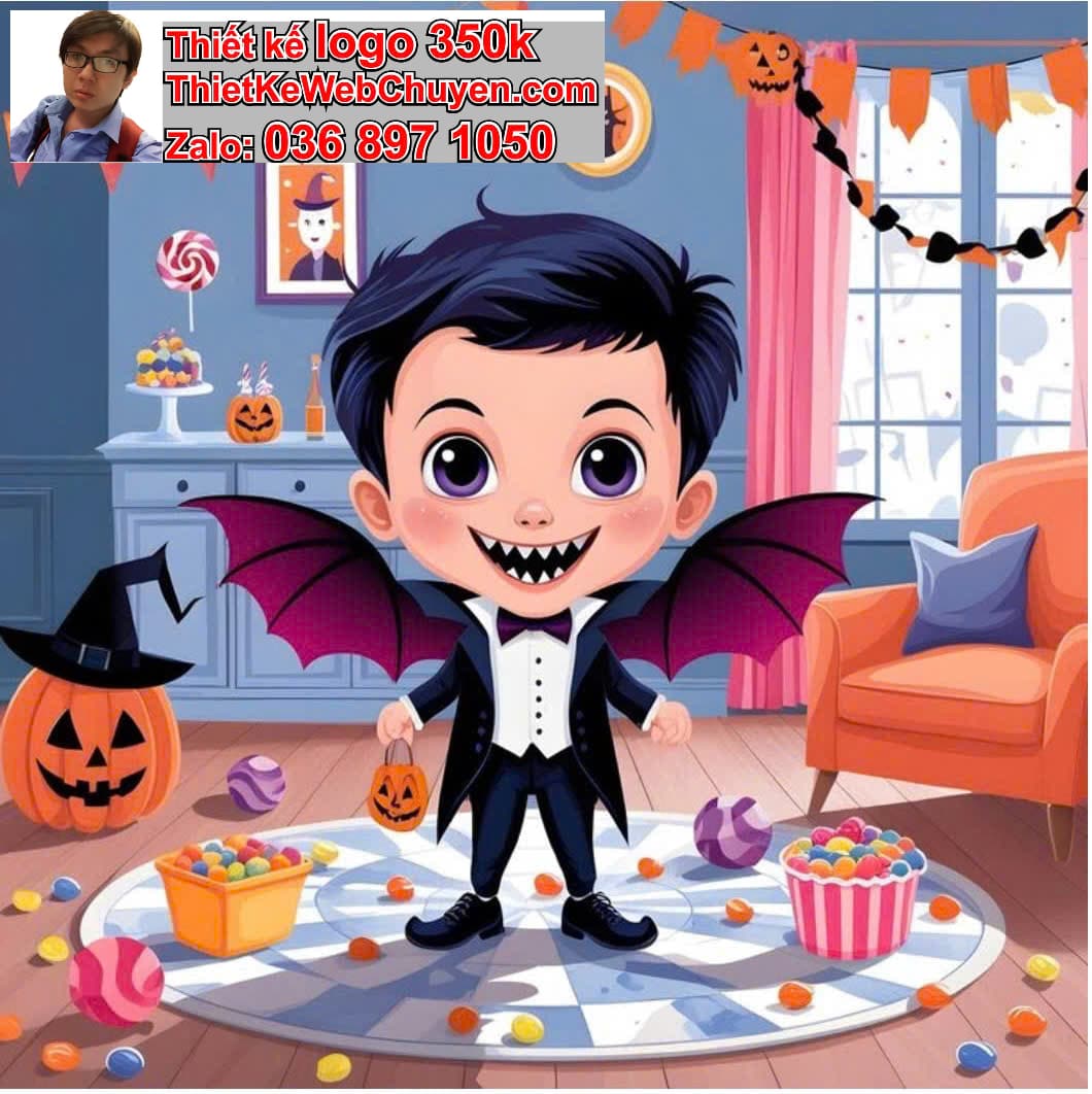 Chibi ác quỷ dễ thương ngồi trong phòng ngủ