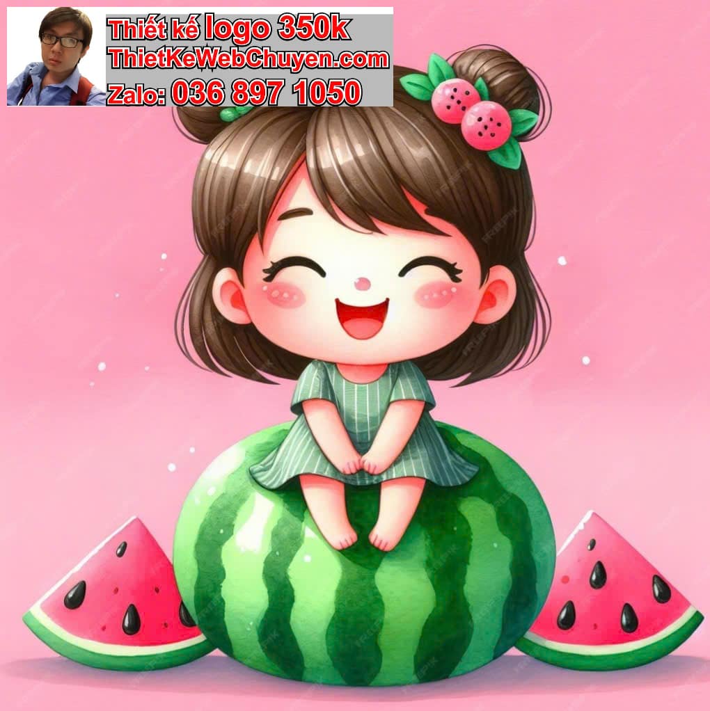 Chibi học sinh ăn dưa hấu