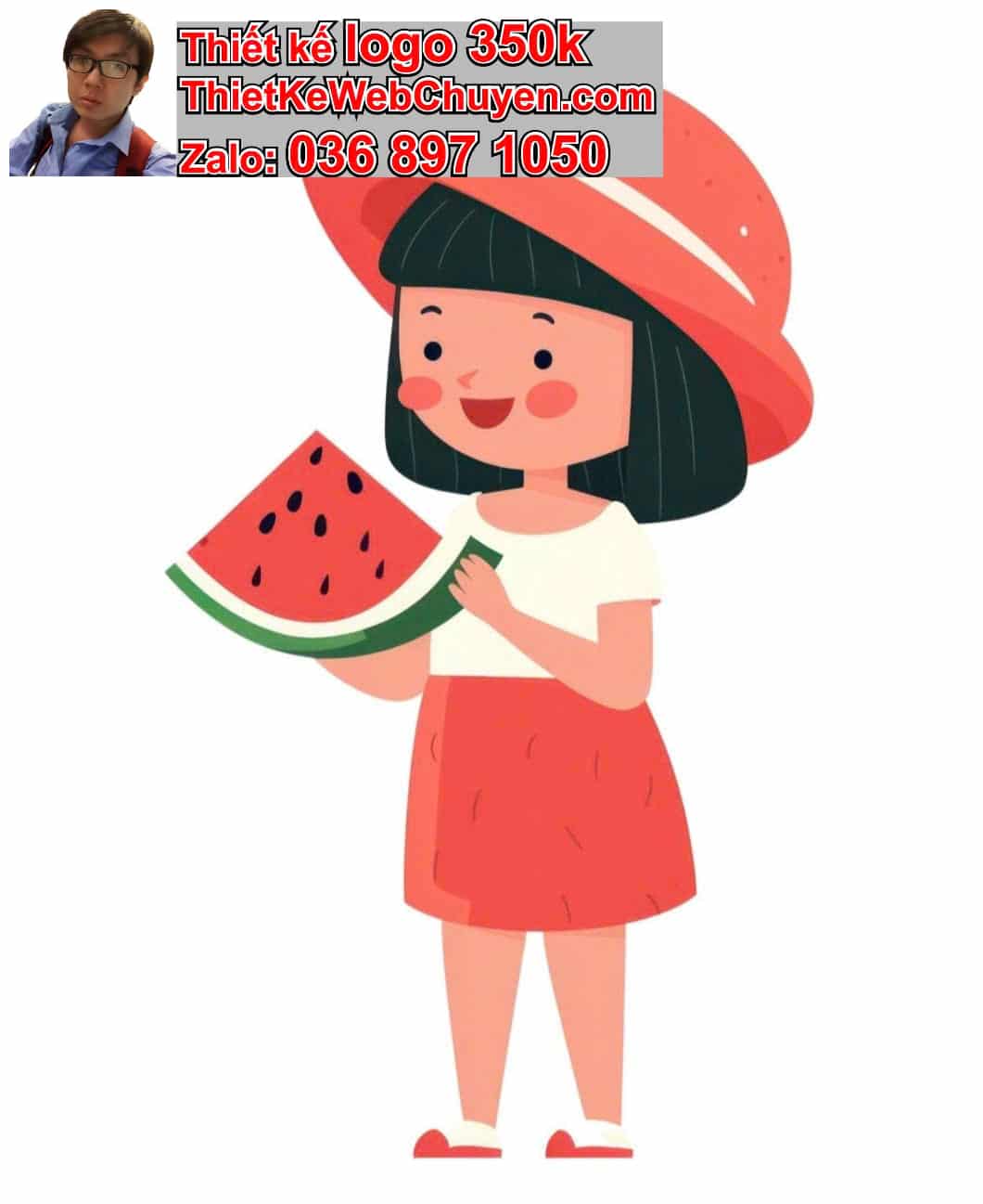 Chibi học sinh ăn dưa hấu