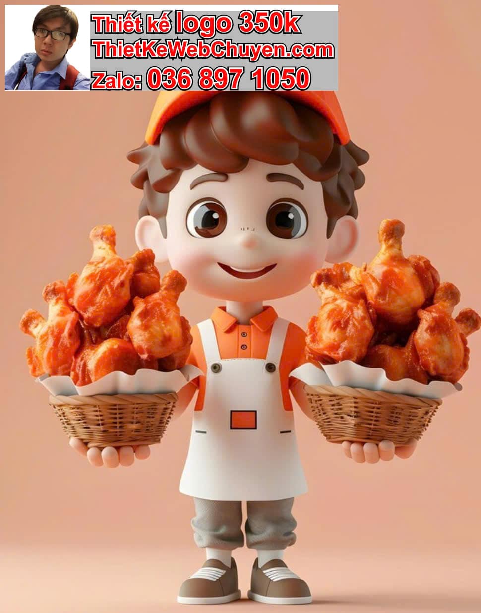 Chibi học sinh ăn gà rán