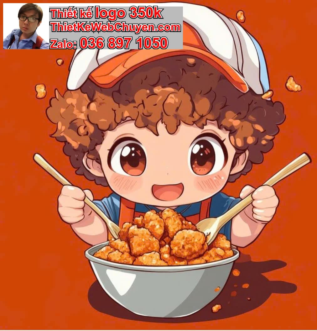 Chibi học sinh ăn gà rán