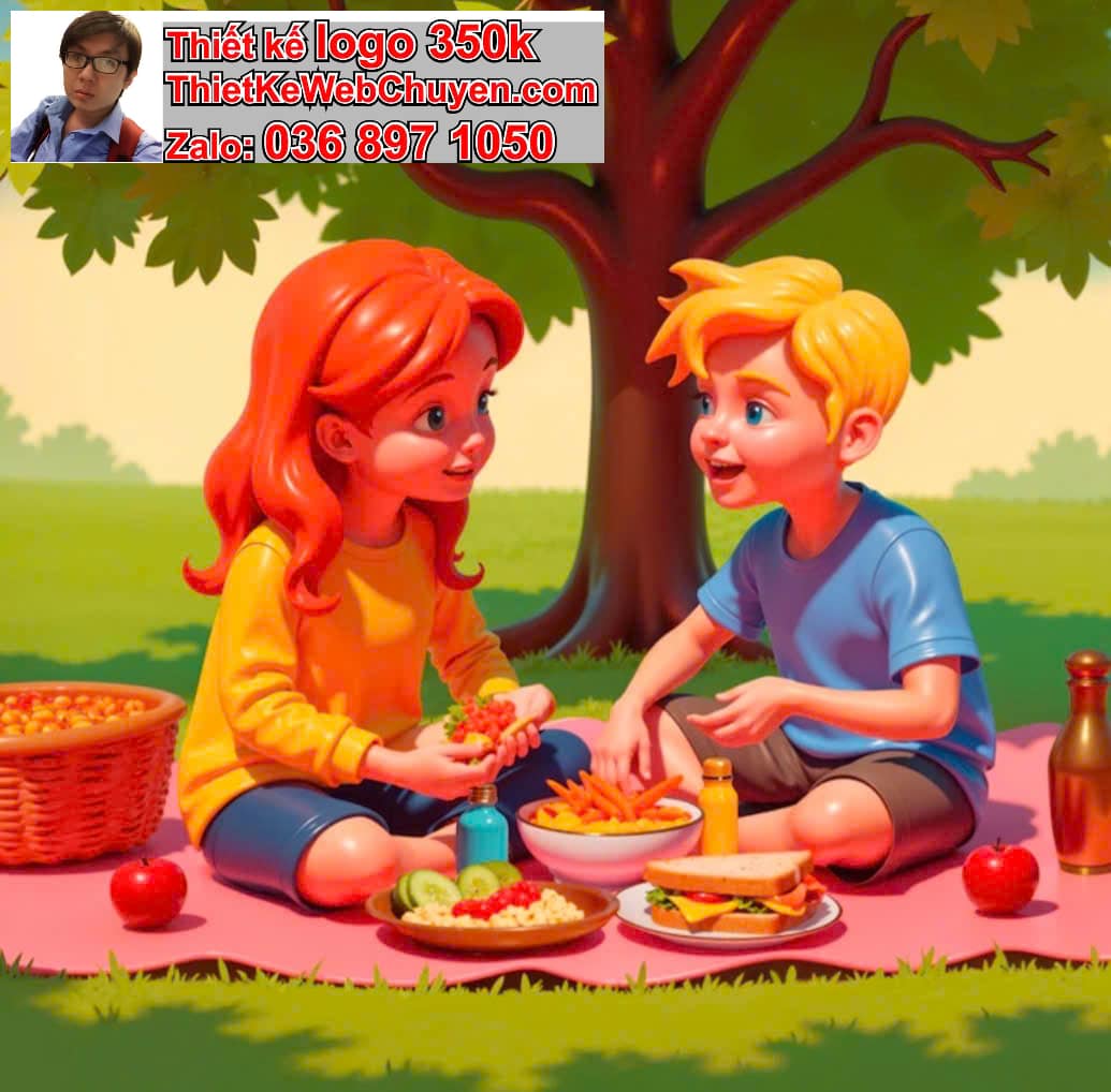 Chibi học sinh ăn uống ngoài trời