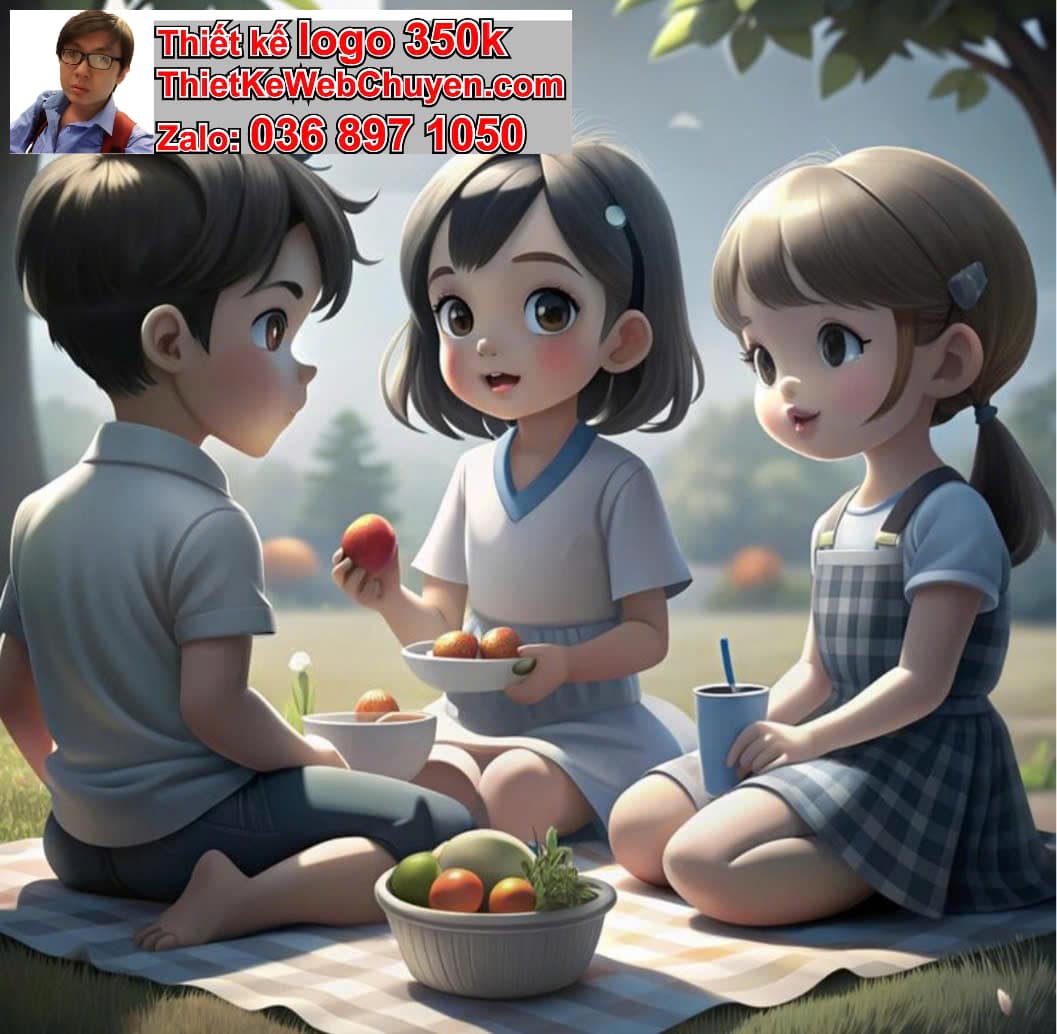 Chibi học sinh ăn uống ngoài trời