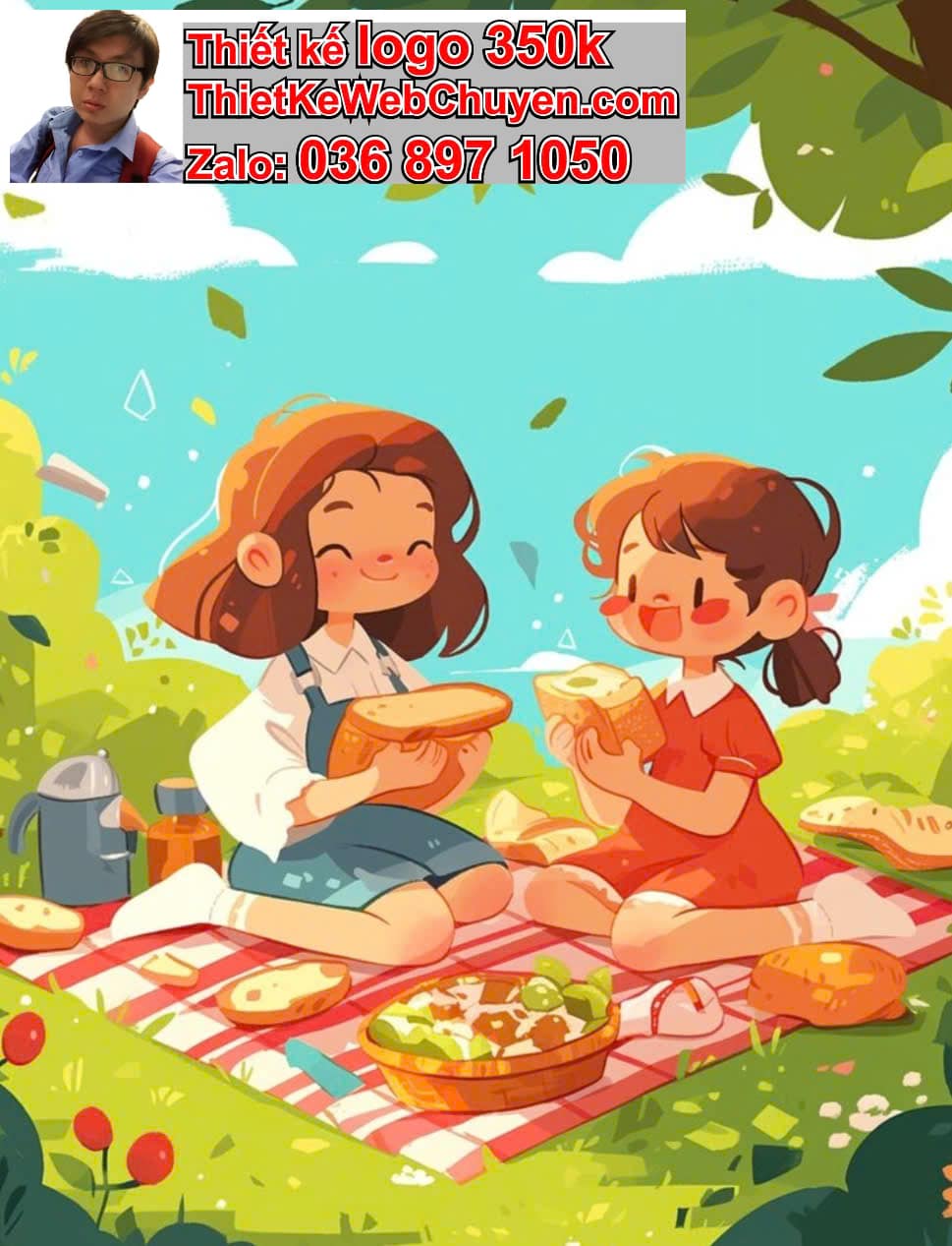 Chibi học sinh ăn uống ngoài trời