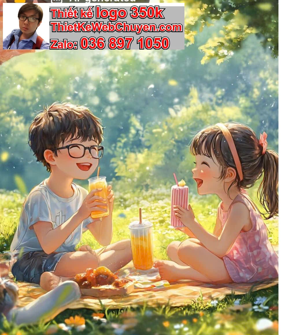 Chibi học sinh ăn uống ngoài trời