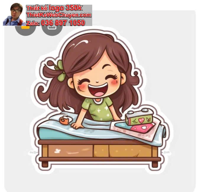 chibi học sinh ngồi trên giường