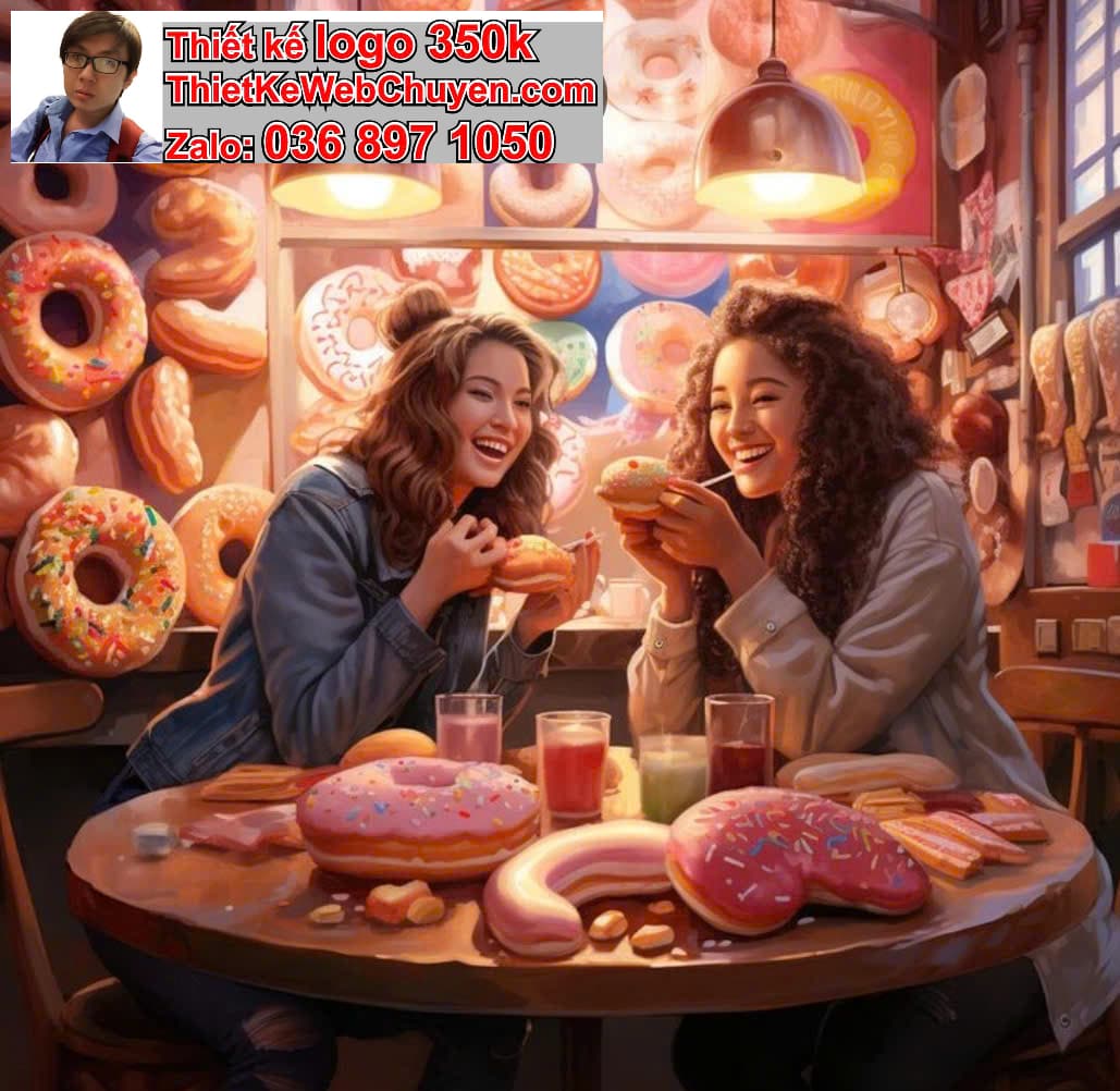 Chibi văn phòng ăn bánh donut