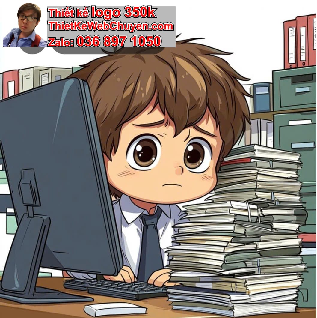 Chibi văn phòng biểu cảm buồn nhẹ