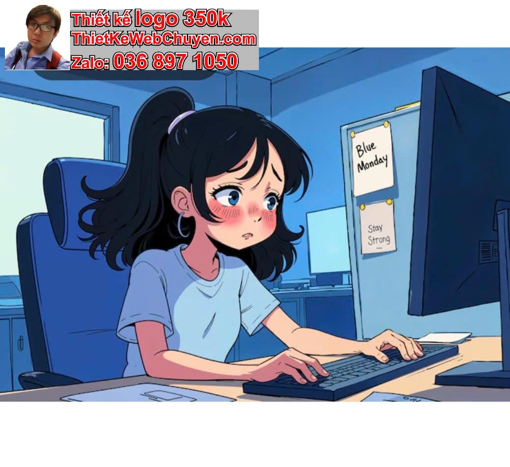 Chibi văn phòng ngồi bàn làm việc