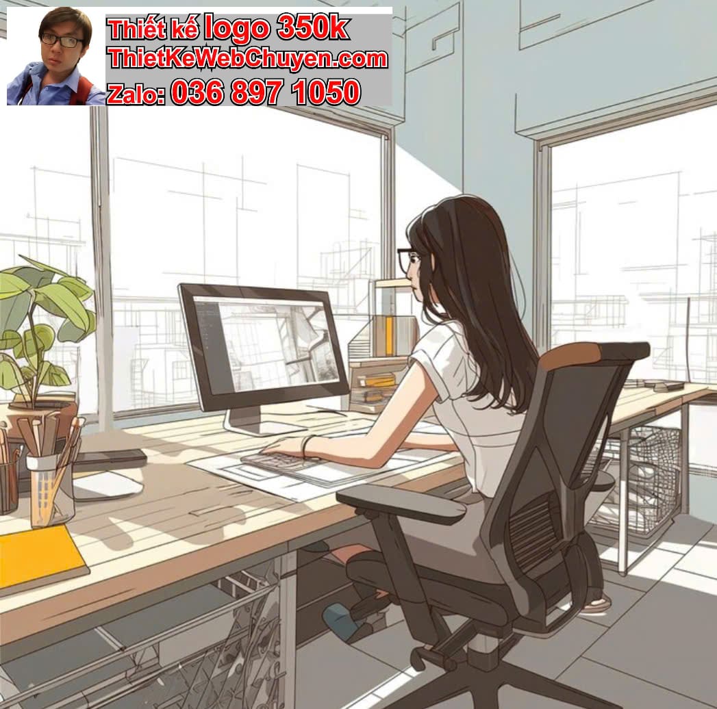 Chibi văn phòng ngồi bàn làm việc