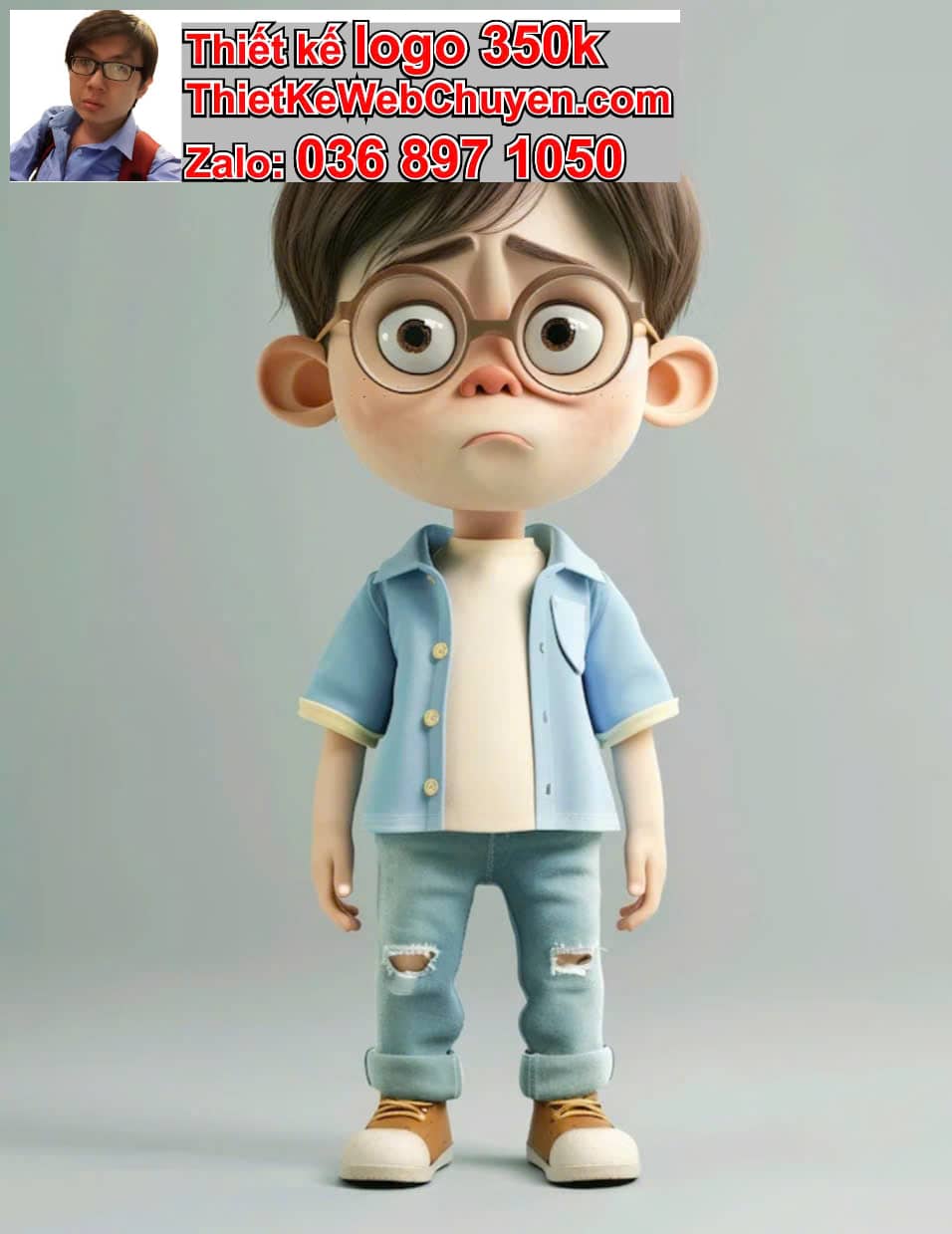 Em bé chibi biểu cảm buồn nhẹ