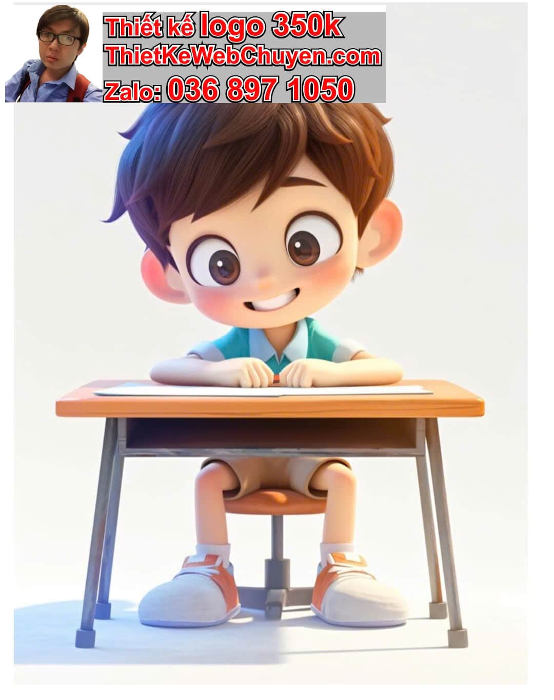 Em bé chibi ngồi bàn học bài