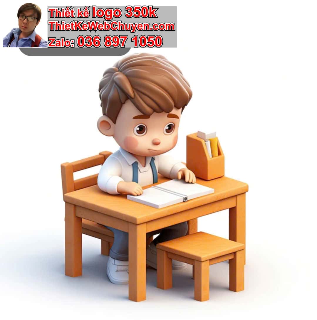 Em bé chibi ngồi bàn làm việc