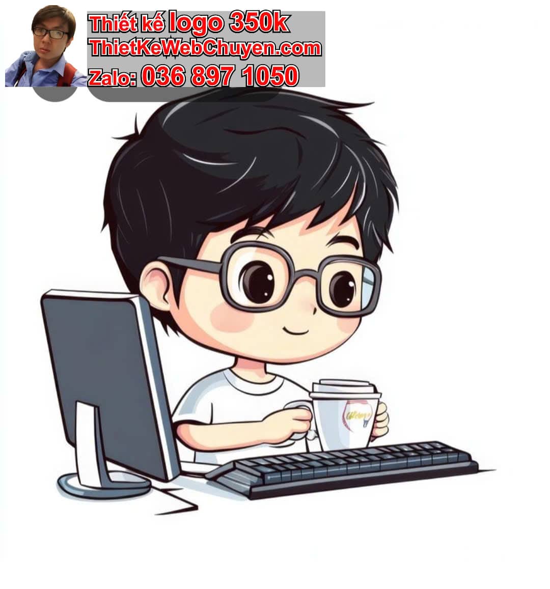 Em bé chibi ngồi bàn làm việc