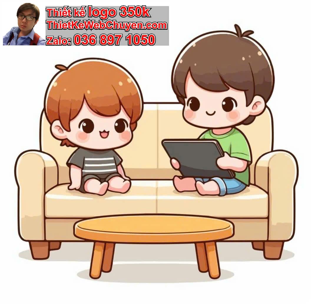 Em bé chibi ngồi trên ghế sofa