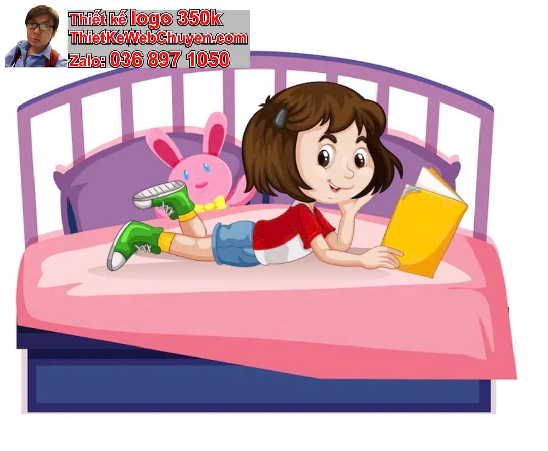 Em bé chibi ngồi trên giường