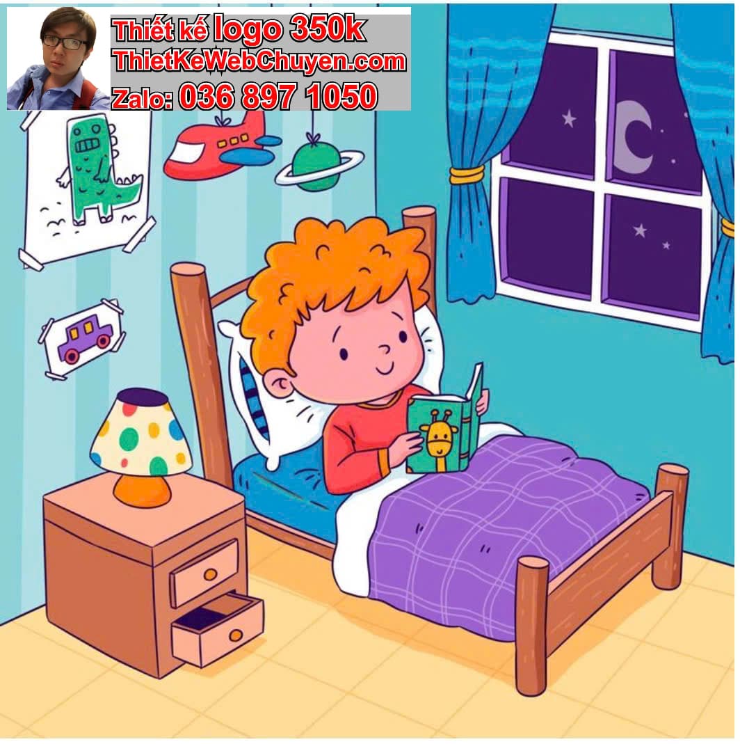 Em bé chibi ngồi trên giường