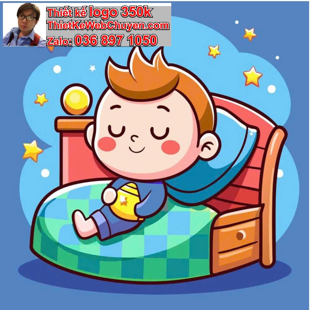 Em bé chibi ngồi trên giường