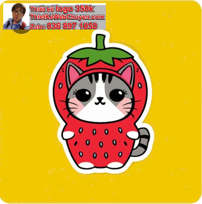 Mèo béo chibi ăn trái cây