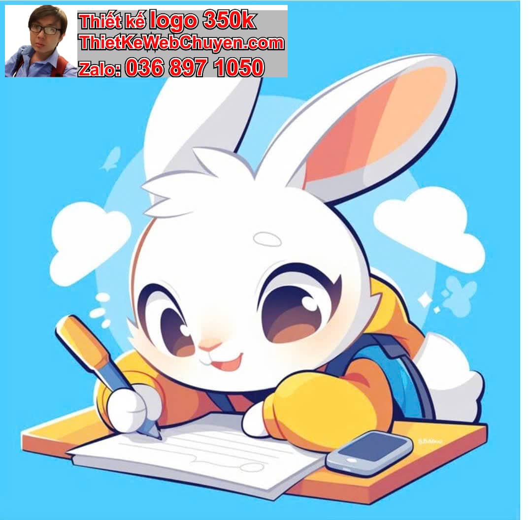 Thỏ chibi ngồi bàn học