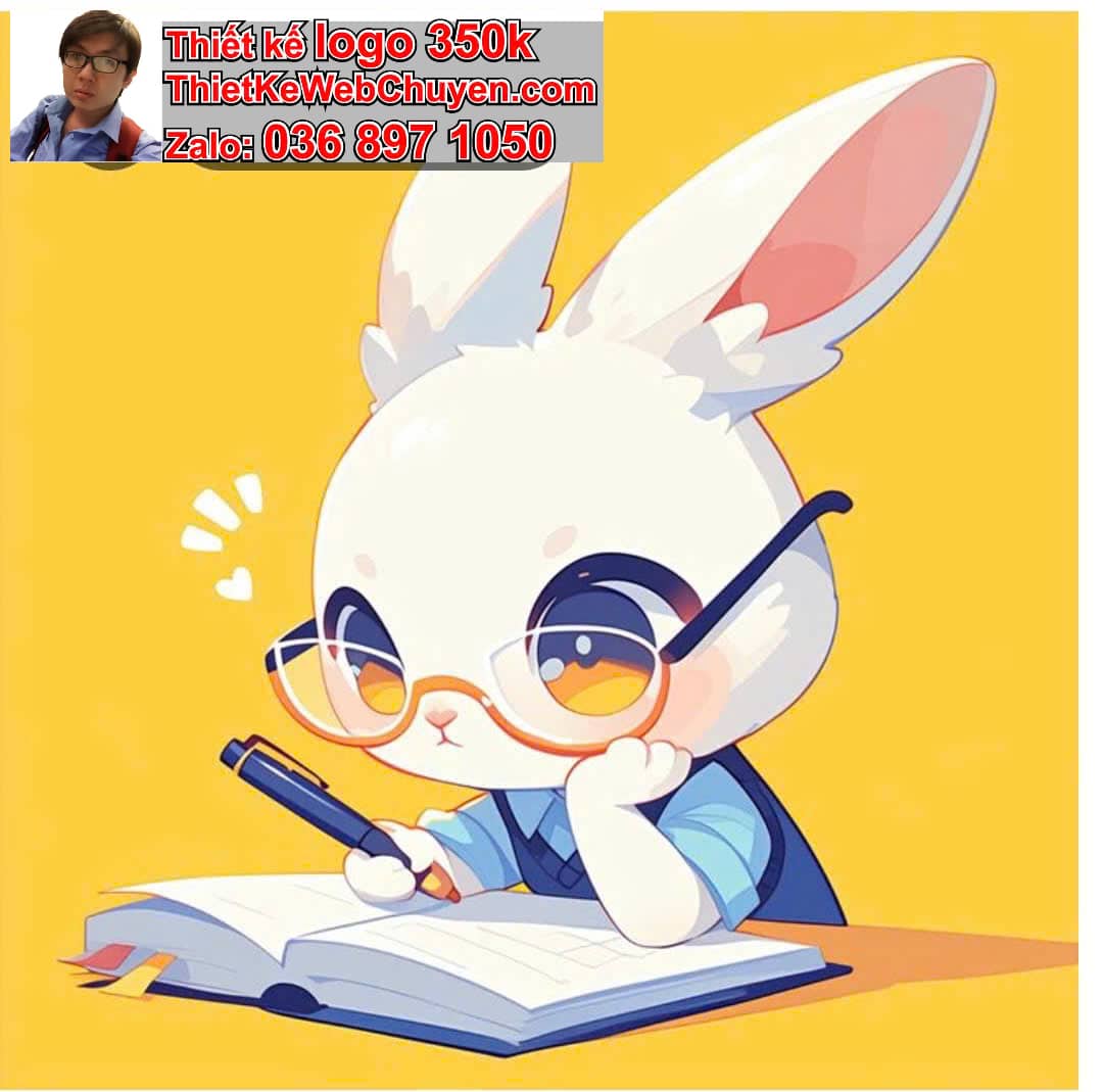 Thỏ chibi ngồi bàn học