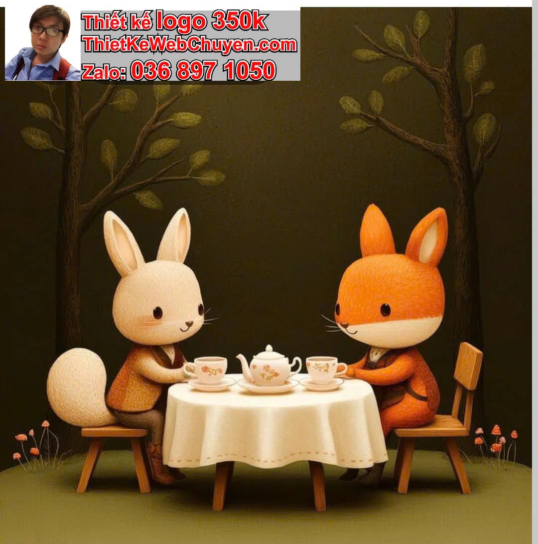 Thỏ chibi ngồi quán trà sữa