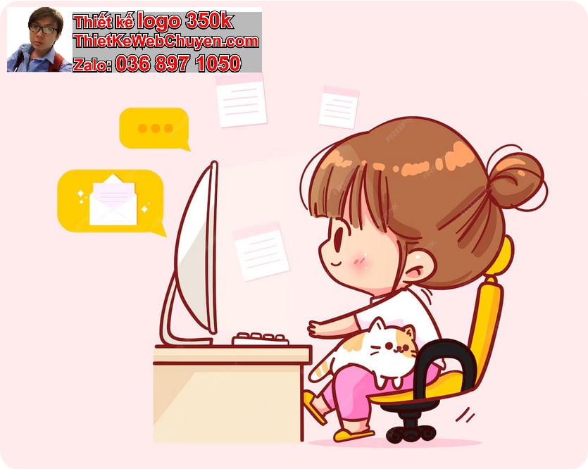 bé gái chibi ngồi bàn làm việc