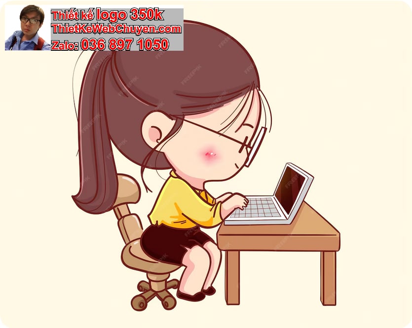 bé gái chibi ngồi bàn làm việc