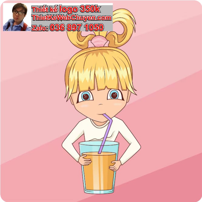 Bé gái chibi uống soda