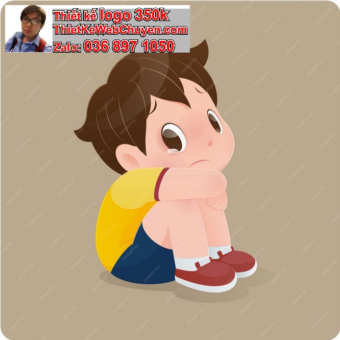 Bé trai chibi biểu cảm buồn nhẹ