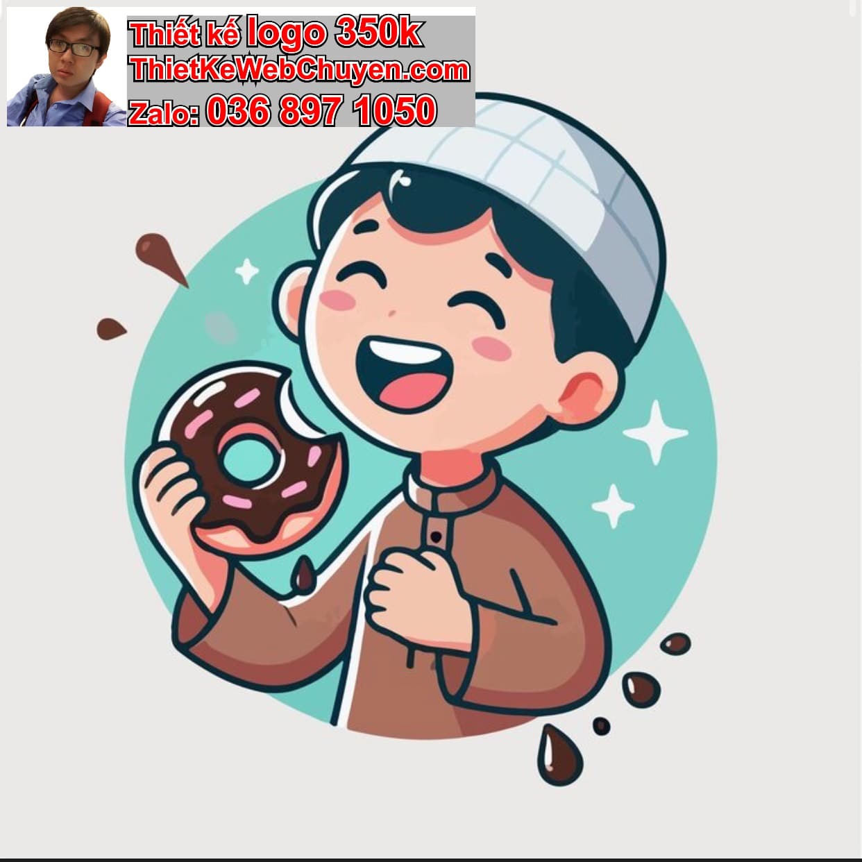 Chàng trai chibi ăn bánh donut