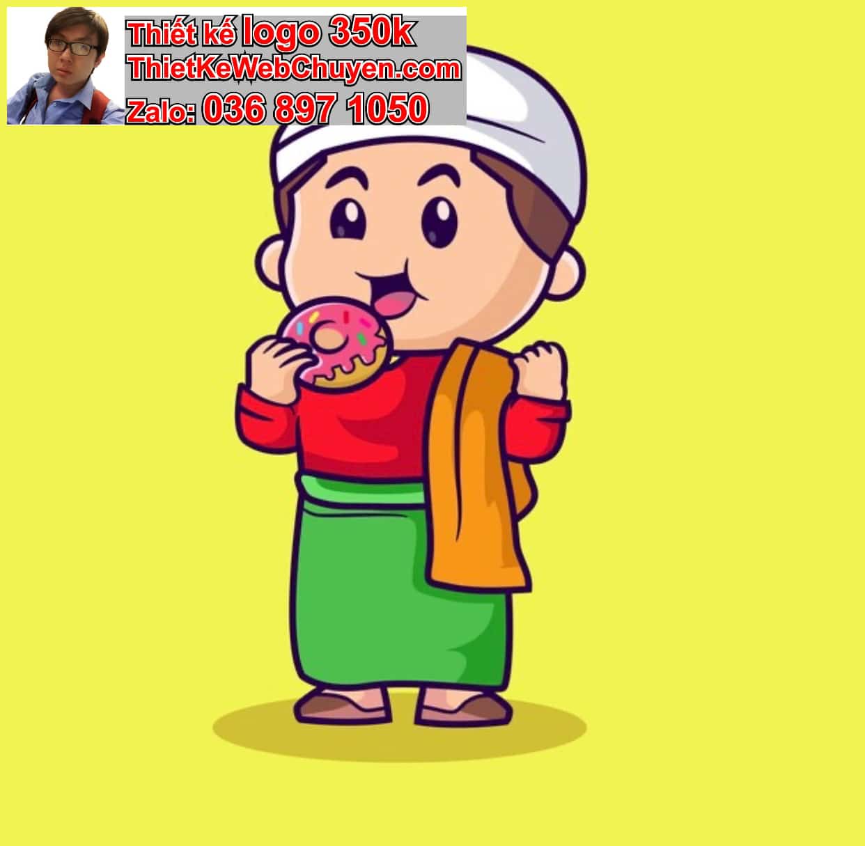 Chàng trai chibi ăn bánh donut